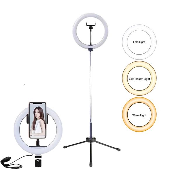 

10 26cm LED Ring 6inch 16cm Fill Photography Video Light With Tablet Stand Tripod Dimmable Lamp Streaming For Cell Phone Selfie Volog Living