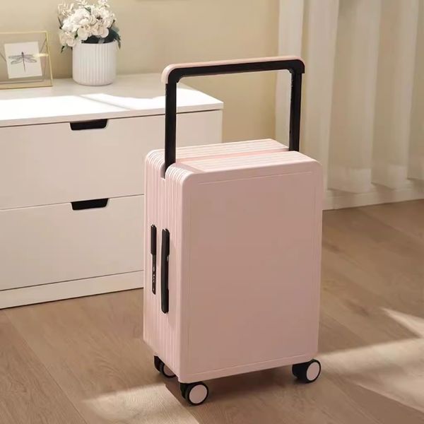 

Suitcases Mid mounted balanced injection molded wide pull suitcase student pull suitcase PC sturdy hard shell travel suitcase, Khaki