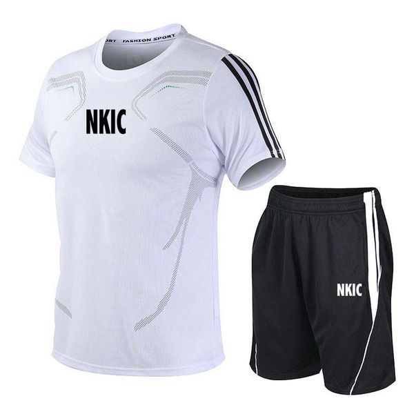 

Summer Brand Tracksuits Suit Men's letter Print Running Quick-drying Clothes T-shirt Short-sleeved Fitness Feather Basketball Shorts Training, White