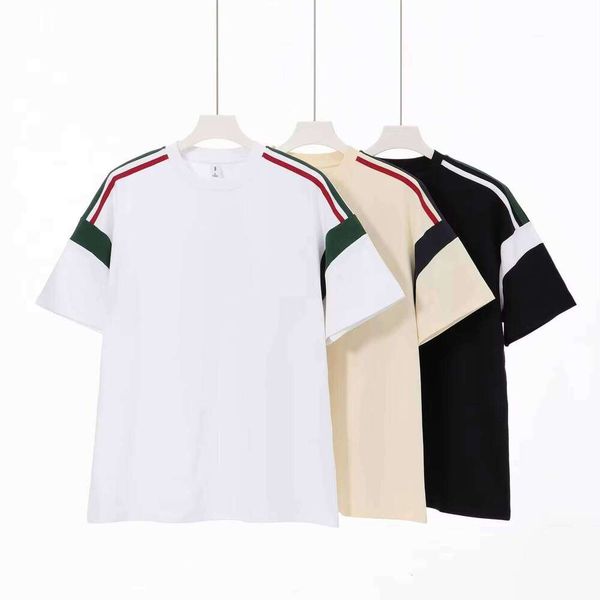 

Color Block 250g 100% Cotton Short Sleeve Fashion Casual Loose T-Shirt mens, Apricot