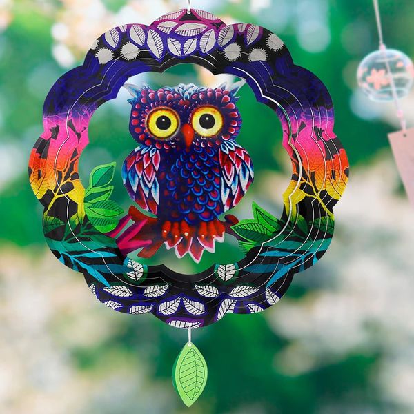 Owl Metal Wind Chime with Rotating Turbine for Outdoor/Indoor Gardens