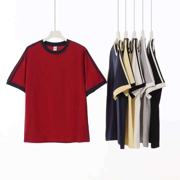 

240g 100% Cotton Short Sleeve Color Block Loose Fit Summer New Men's T-Shirt Men's and women's short-sleeved sportswear, couple's sportswear, Claret