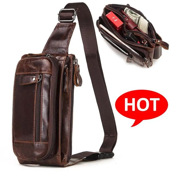 HUMERPAUL Fashion Waist Packs Men Genuine Leather Organizer Travel Chest Bag Necessity Belt Mobile Phone Small Bum Bag 250624BJ