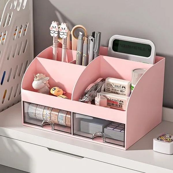 

multi functional desktop storage box easy to organize by partition, Pink