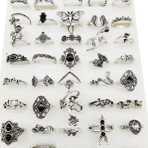 50pcs/lot Bulk Mix n Bohemia Vintage Rings For Women Black Enamel Metal Fashion Charms Party Gift Flower Finger Jewelry 250624