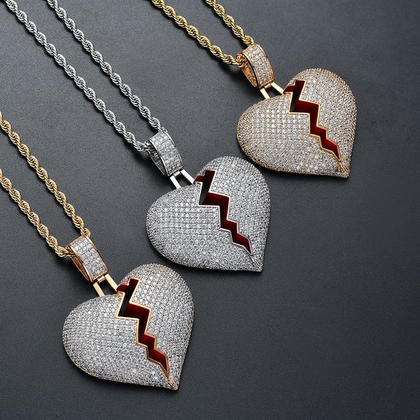 Moissanite Jewelry Swag Heartbreak Pendant Broken Heart Iced Out Hip Hop Necklace For Couples Pass the diamond tester