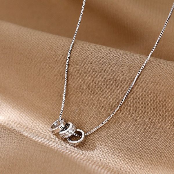 

925 Sterling Silver Triple - Ring Necklace, Designer Necklace with Roman Numerals, Luxury Jewelry for Daily Wear & Gifting, Elegant & Sparkling