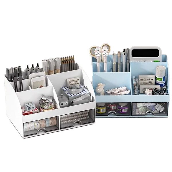 

simple white desktop storage allowing stationery and miscellaneous items to be orderly placed, Sky blue