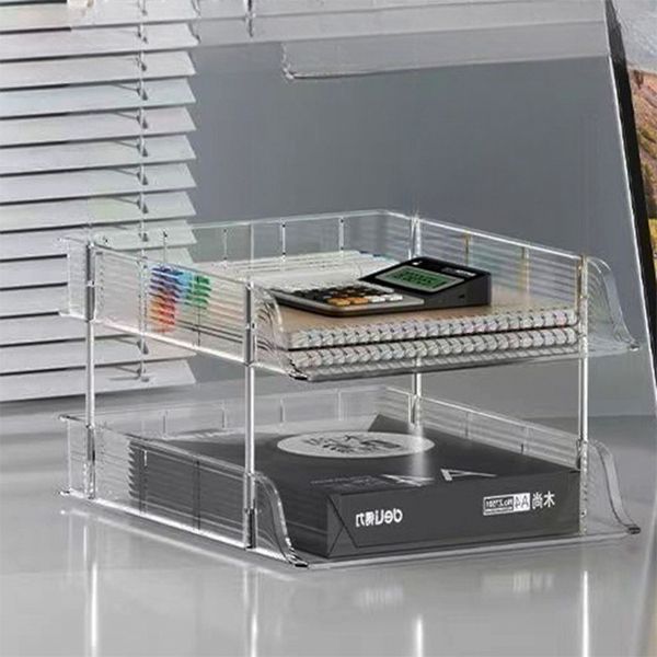 

three layer transparent file storage box suitable for office and learning scenarios