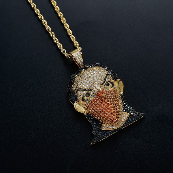 Moissanite Necklace Hip Hop Creative Masked Girl Head Pendant Unique Iced Out Necklace Pass the diamond tester