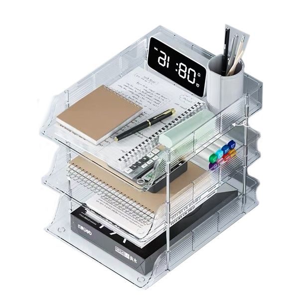 

transparent acrylic threelayer storage box where documents and miscellaneous items are orderly placed