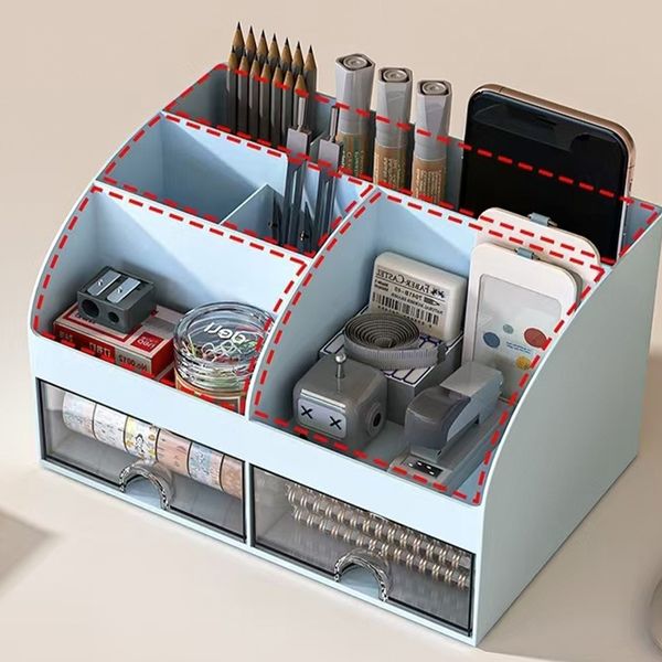 

multi grid desktop storage easy placement of stationery and small items, White