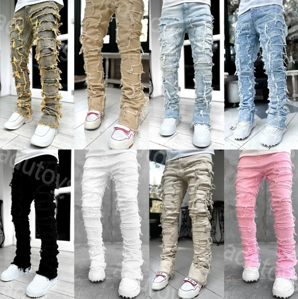 

Ksubi Designer Loose Pants High Waist Mens Jeans stack Ripped Retro Paint Spot Patch Hole Denim Motorcyc Stretch Silm Hip Hop jeans size 28-40, No.1