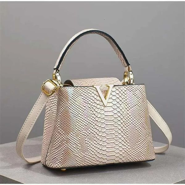 

womens snake print v letter handbag designer exquisite colorful crossbody high quality ladies leather shoulder bag, White