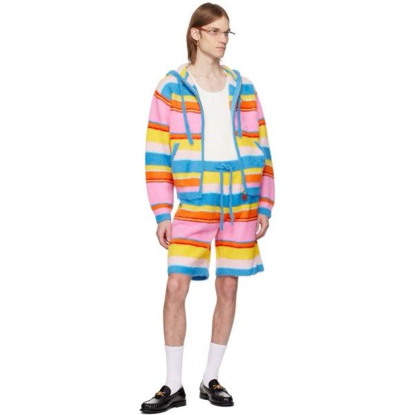 

25ss Casabalnc High-quality trend new colorful striped wool knitted zipper hoodedcardigan sweater coat top men and women designer Loose knit straight shorts set tn, Lawngreen