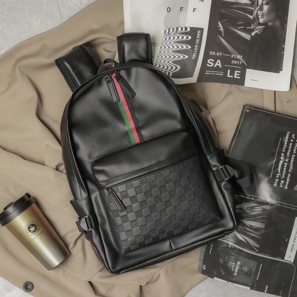 

Fashion Mens Backpacks Luxury Students School Bag Luxury Bosphore Laptop Bags Leather String Backpack Business Travel Back Bags AYP2409136, Black