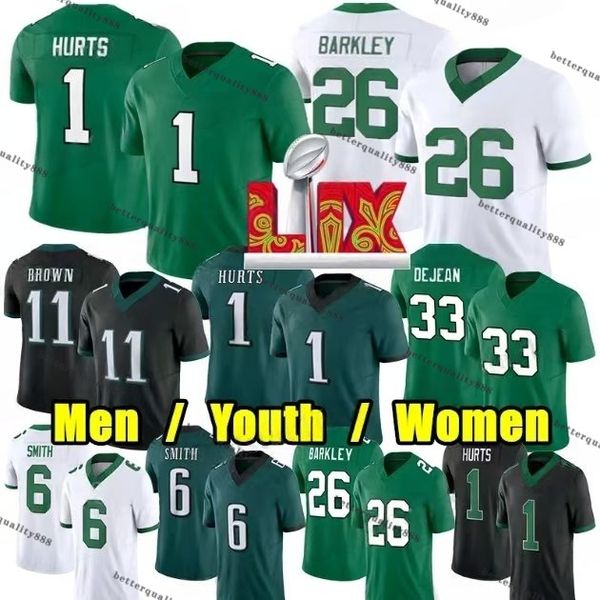 Saquon Barkley Jalen Hurts Football Jersey AJ Brown DeVonta Smith Mailata Jason Kelce Carter Goedert Zack Baun Nolan Brian Dawkins Cooper DeJean Quinyon Mitchell
