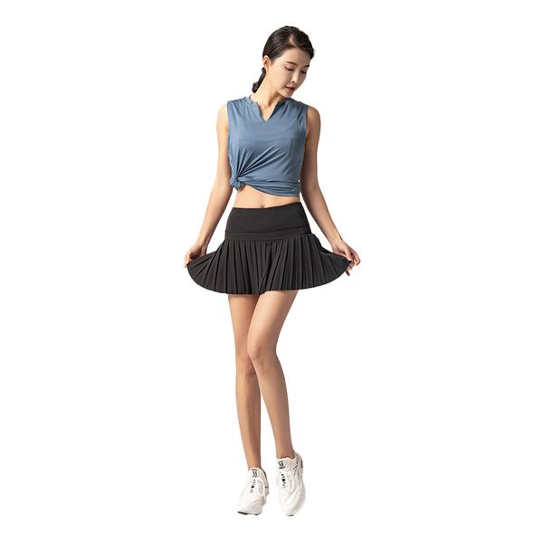 

fake two anti light tennis yoga skirts sports and fitness pleated short skirts, White