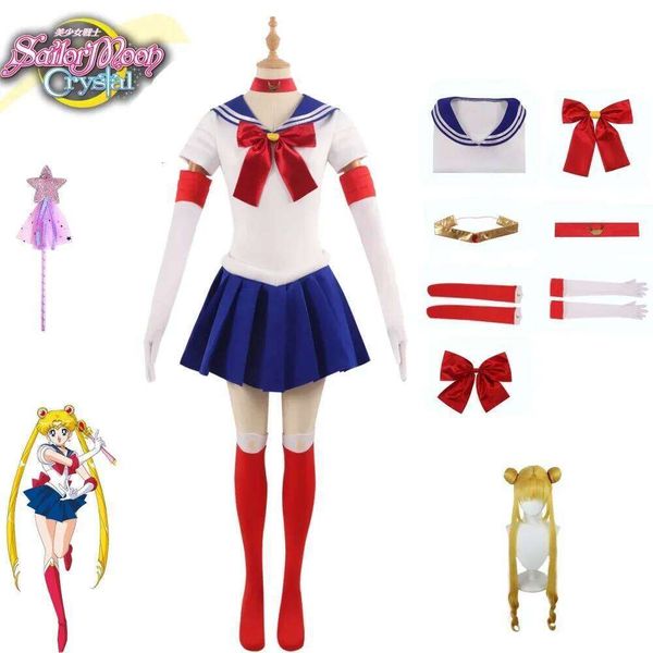 Anime Sailor Moon Costume Tsukino Usagi Uniform Dress Outfits Cosplay Yellow Wig Halloween Carnivl Party Women