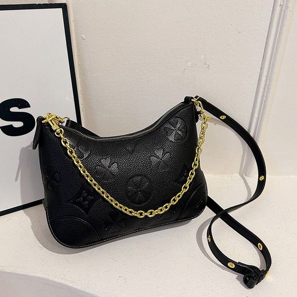 

Female bag new litchi embossed croissant bag French chain armpit bag high appearance level female bag, Grey#
