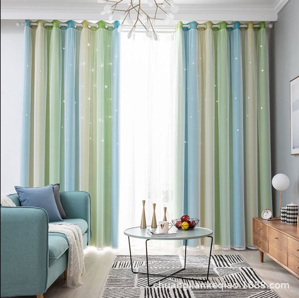 A920 factory direct sales variable stripes foreign trade cross-border double-layer integrated blackout gauze curtain finished product wholesale