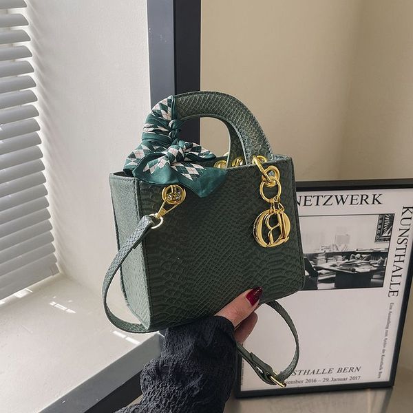 

Women's bag new crocodile handbag Silk scarf woven Diana bag hand bill shoulder diagonal span 2025, Blue#