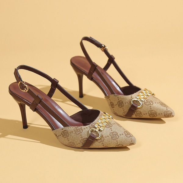 

Designer Shoe Pointy stiletto heel sandals women back empty summer new sequin banquet clench heels plussize 2025s hot, Coffee#