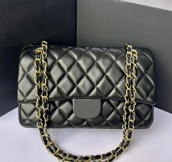 

10A Tier Quality Jumbo Double Flap Bag Women Designer 25CM Real Leather Caviar Lambskin Classic All Black Purse Quilted Handbag Shoulder bags, Black black chain