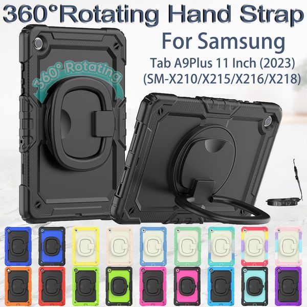 Armor Case For Samsung Galaxy Tab A9+ A9 Plus 11 inch 2023 Tablet Folding Handle Grip 360 Rotating Stand Rugged Shockproof Cover Cases with Shoulder Strap Pencil