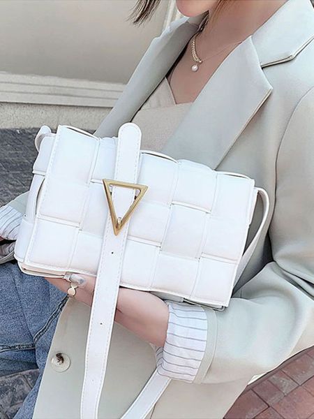 

Classic checkerboard small square bag, fashionable solid color woven pattern, personalized women's bag, new spliced single shoulder diagonal cross bag 624-2, White