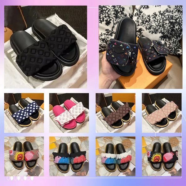 

2025 With Box Designer Women Classic Slippers Leather Luxury Sandals Flip Flops Flat Fashion Slide Black White Pink Green Orange Beige Womens Summer, Blue