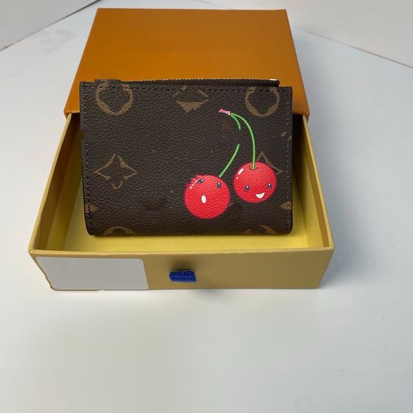 

Luxury Womens Designer Cherry Blossom Leather Wallet Pink Zipper Card 45678218 Wallets Purse High Quality, U5