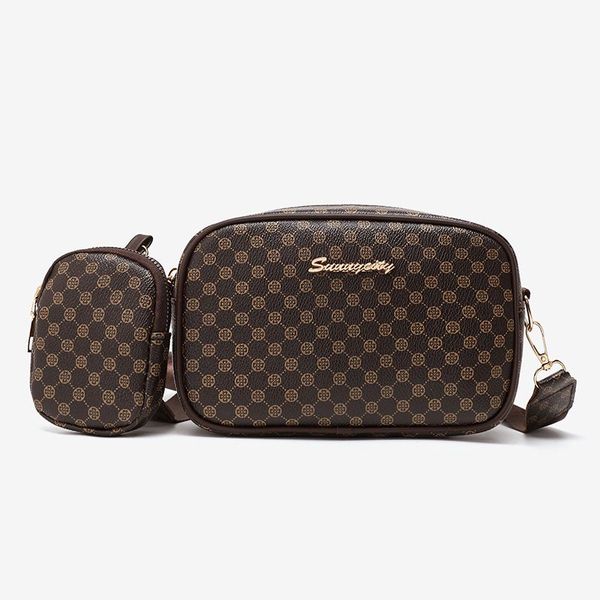 

Hot retro diamond-shaped polka dot printed small square bag paired with a mini coin purse for a fashionable crossbody single-shoulder women's bag, Coffee