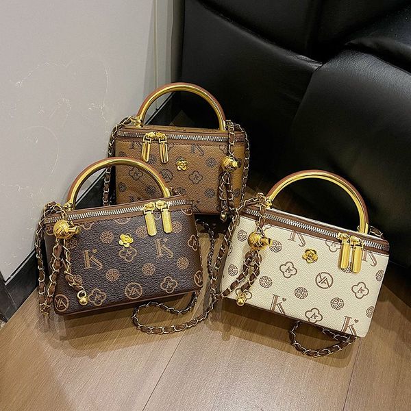 

Printed small square bag new trend handbag female bag chain camcama cross-body bag 2025, White#