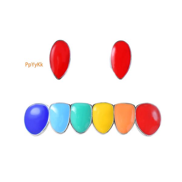 

New Arrival 18K Gold Iced Out Rainbow Vampire Fangs Hip Hop Grillz Trendy High Quality Accessory Rapper Costume Accessories
