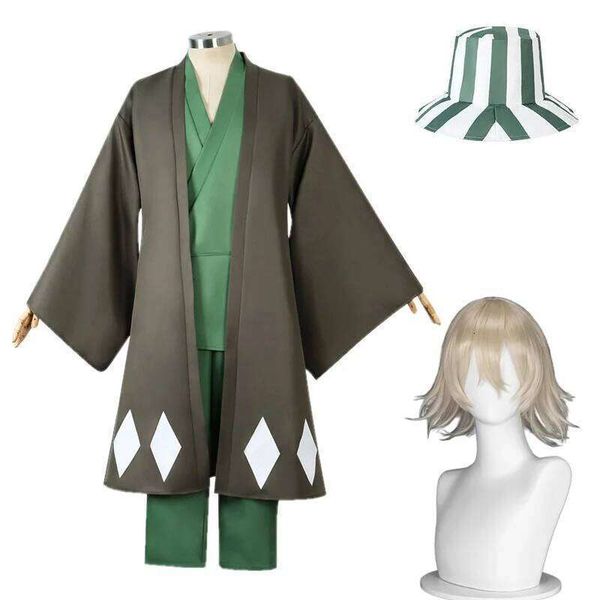 Urahara Kisuke Bleach Cosplay Costume with Hat Men Suit Wig Anime Halloween Carnival Party Role Playing Outfits