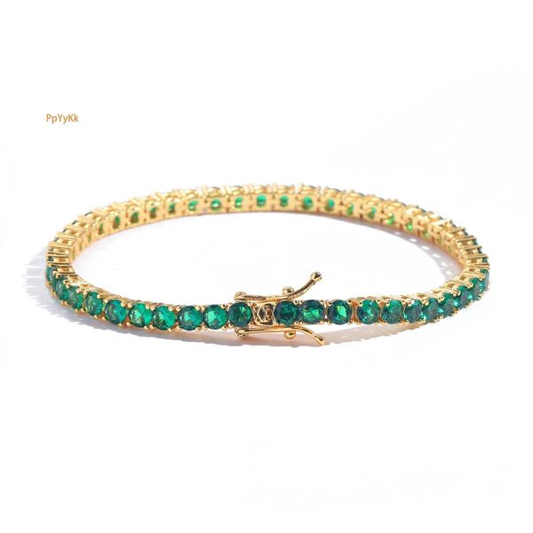 4MM Green Moissanite Iced Out Tennis Chain Bracelet Minimalist Unisex Hip Hop Jewelry with High-Quality Design Pass the diamond tester