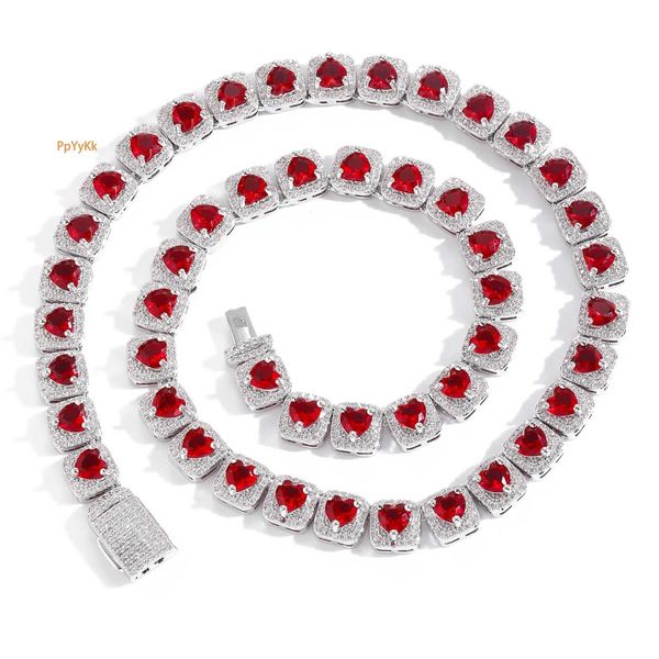

Hip Hop 10mm Red Heart Iced Out Sugar Chain VVS Moissanite Unisex Trendy Bling Pass the diamond tester