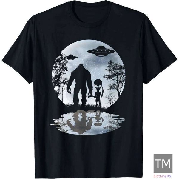 

T shirt Mens Alien Bigfoot Moon Sasquatch UFO Extraterrestrial Men women T-Shirt shirts tshirt graphic tee Casual tops summer clothes Short sleeve, Brown