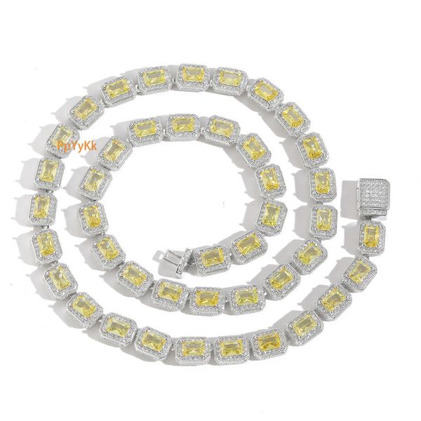 

8MM Yellow Moissanite Diamond Square Icy Sugar Chain Hip Hop Necklace Luxury Niche Trendy Men's Hip Hop Accessory Premium Quality Pass the diamond tester
