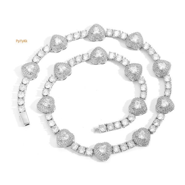 

New Hip Hop Heart Tennis Chain Micro Pave Moissanite Iced Out Men's Street Style Necklace Pass the diamond tester