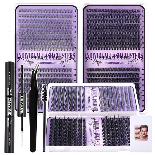 

DIY Individual Eyelashes 640Pcs Cluster Lashes Kit with Lash Bond & Seal Handmade Reusable DIY Segmented Eyelash Extensions Grafted Lashes