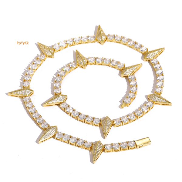 

New Hip Hop 4-5mm Spike Tennis Chain Wolf Tooth Full Iced Out Men Clavicle Chain Pass the diamond tester