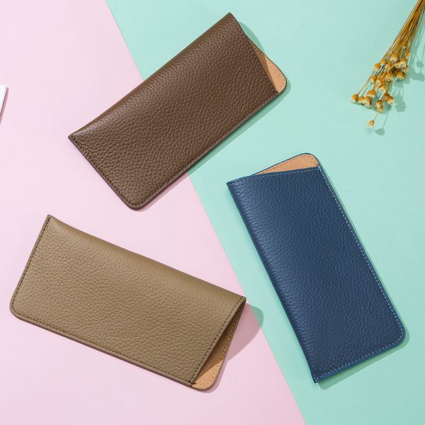 

Travel Essential! Soft Leather Ultra-Thin Genuine Leather Eyeglass Pouch, Unisex for Sunglasses / Prescription Glasses