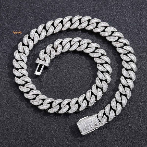 

15mm Hiphop Round Square Diamond VVS Moissanite Iced Out Cuban Link Chain Trendy Men's Bling Bling Necklace Pass the diamond tester
