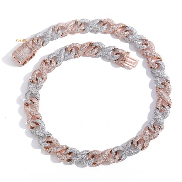 

15mm Wide Infinite 8 Link Rose Gold Two Tone Cuban Chain Iced Out Moissanite Luxury Hip Hop Necklace Pass the diamond tester