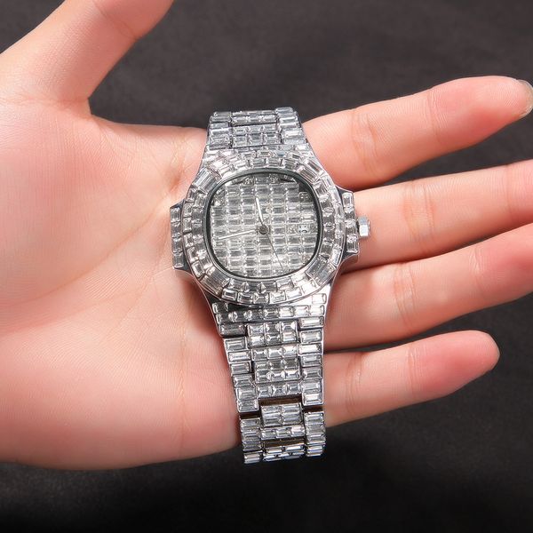 

Luxury Jewelry VVS Moissanite High Quality Fashion Hip Hop Mechanical Watch Men Premium Design Bling Bling Date Big Dial Wristwatch Pass the diamond tester, Gray