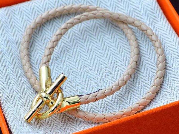 5A Charm Bracelets Genuine Leather Double Tour Long Strap 06 Beige Bracelet For Women With Dust Bag Box Size 16-21 Fendave