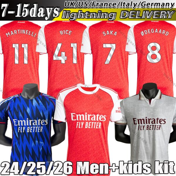 NEW 25 26 Season asenal Soccer Jerseys SAKA RICE OHAVERTZ ODEGAARD SALIBA MARTINELLI GABRIEL G.JESUS WHITE J.TIMBER KIWIOR 2025 Football Shirt Men Kids Sets Kit