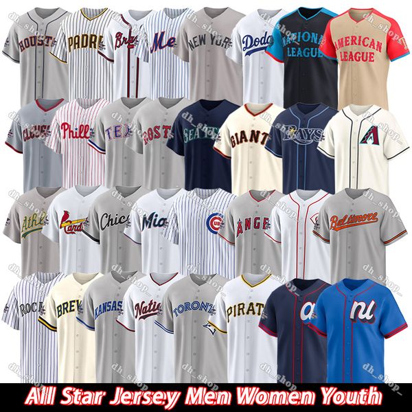 

American League 99 Aaron Judge Navy Blue 2025 All-Star Game Baseball Jersey 27 Mike Trout 22 Juan Soto Yankees Alvarez Gunnar Henderson Dodgers Kwan Adley Rutschman, 10 baseball jerseys